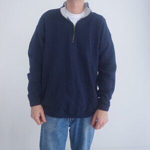 Vintage '90S Discus Athletic Navy Cotton Blend Quarter Zip Pullover Sweater XL